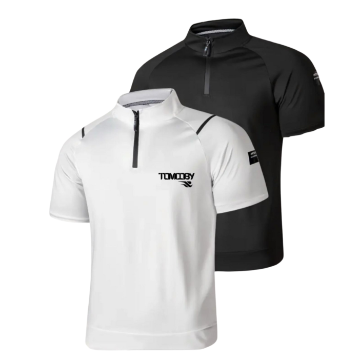 TOMCOBY Dual-Zip Sports Tee (Black & White Combo — 2Pcs Set)
